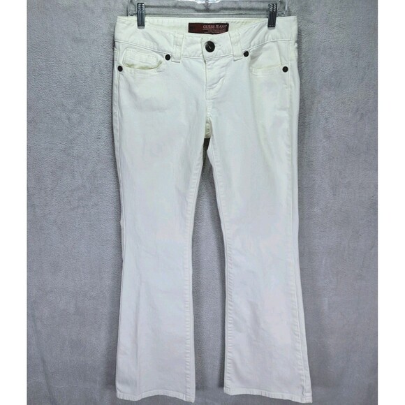 VTG Guess Daredevil Flare Leg White Jeans Size 29 Womens Y2K Stretch Low Rise - Picture 1 of 12